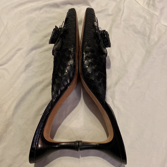 Brighton Black Leather Paige Mule Slide Kitten Heels - Picture 6 of 13